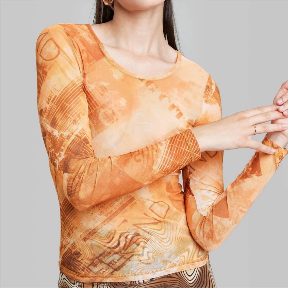 Mesh Sheer Long Sleeve Top size Medium Target Wild Fable Orange See Through Y2K